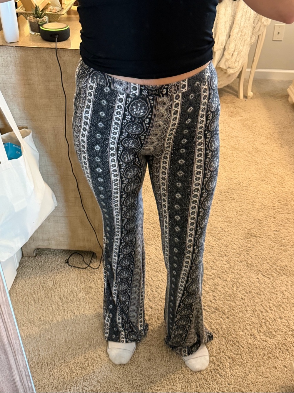 Abercrombie & Fitch Black and White Paisley Flare Pants
